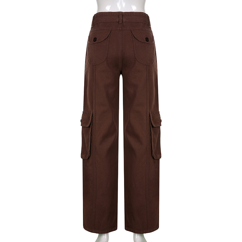 CityHottie - Hot Sell Quality Grunge Streetwear Cargo Pants Woman Low Waist Baggy Mom Jeans Vintage 90s Hippie Wide Leg Denim Trousers Korean Outfits