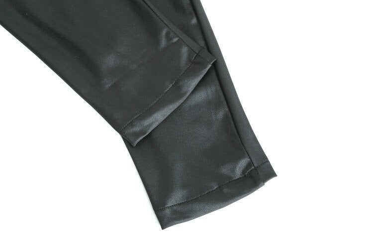 CityHottie - PU Leather Pants Women High Waist Button Zipper Slim Push Up Woman Pencil Pants Casual Pockets Blue Skinny Women Pants Plus Size