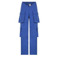 CityHottie - Vintage Y2k Cargo Pants Women Elastic High Waist Big Pockets Baggy Casual Capris Aesthetic Autumn Jogger Sweatpants