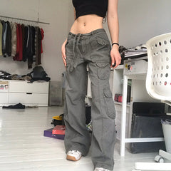 CityHottie - Hot Sell Quality Grunge Streetwear Cargo Pants Woman Low Waist Baggy Mom Jeans Vintage 90s Hippie Wide Leg Denim Trousers Korean Outfits