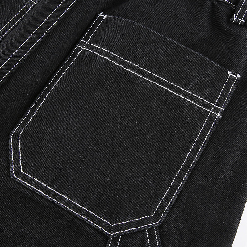 CityHottie - Womens Fashion Trends Pockets Patchwork Baggy Jeans Fashion Streetwear 100% Cotton Women Denim Trouser Loose Cargo Pants Korean Jeans Harajuku
