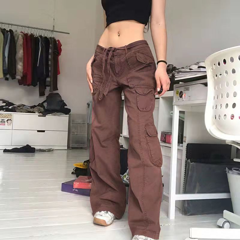 CityHottie - Vintage Streetwear Cargo Pants Women Harajuku Street Loose Straight Women Jeans Casual Slim Versatile High Waisted Jeans Pants