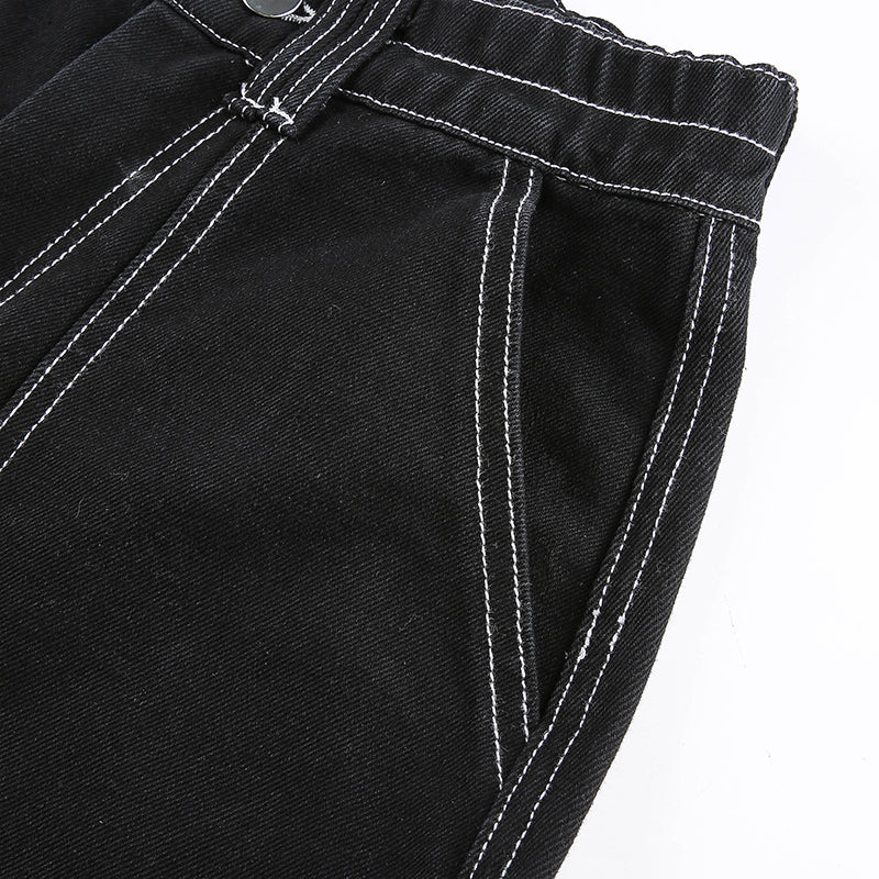 CityHottie - Womens Fashion Trends Pockets Patchwork Baggy Jeans Fashion Streetwear 100% Cotton Women Denim Trouser Loose Cargo Pants Korean Jeans Harajuku
