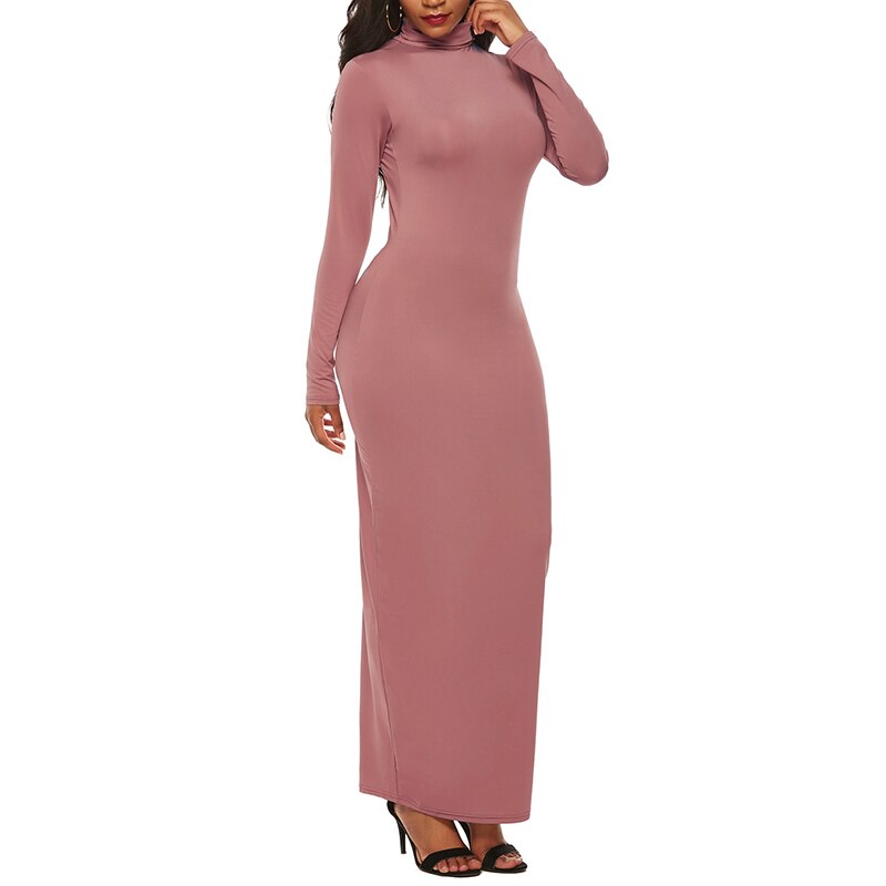 CityHottie - Turtleneck Long Dress Autumn Winter Muslim Elegant Office Lady Skinny Long Sleeve Bodycon Casual Dress Women Midi Clubwear GV464