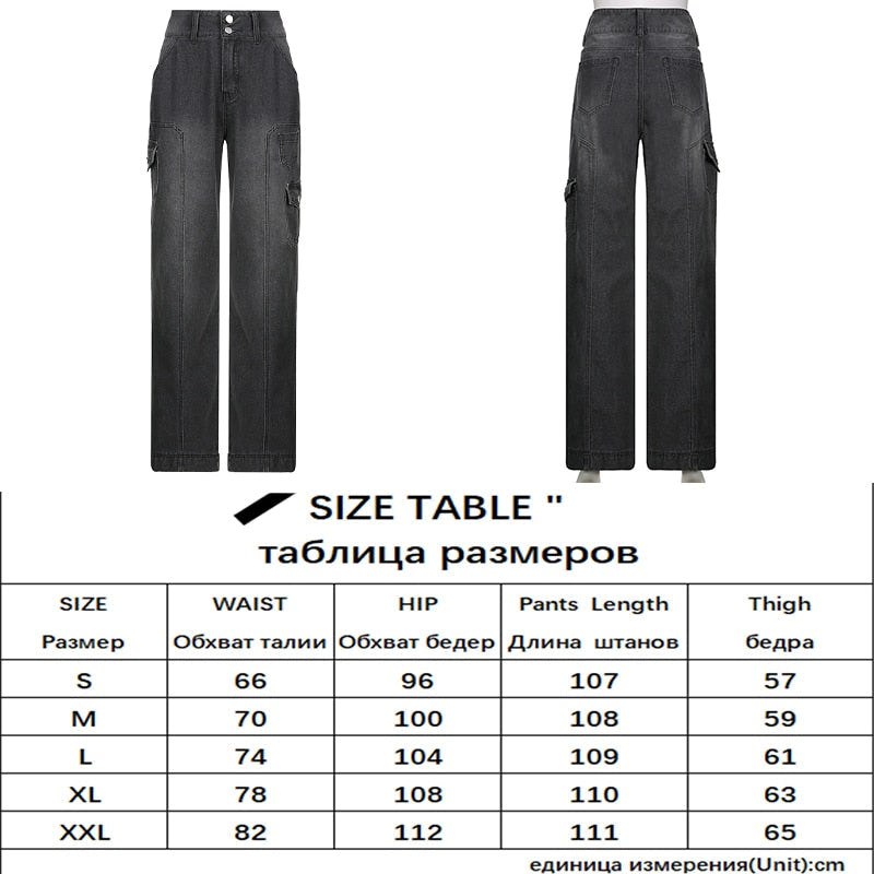 CityHottie - Womens Fashion Trends Pockets Patchwork Baggy Jeans Fashion Streetwear 100% Cotton Women Denim Trouser Loose Cargo Pants Korean Jeans Harajuku