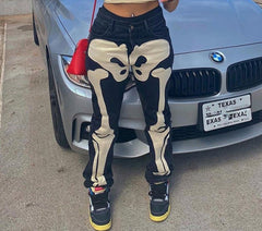 CityHottie - Hot Sell Quality Gitana Autumn Skeleton Print Vintage Women's Jeans Low Waist Pants Streetwear Denim Jeans Casual Baggy Jeans Outfits