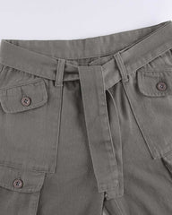 CityHottie - Fashion Women's Jeans Y2K High Street Waist Denim Trousers Drawstring Waist Flap Pocket Baggy Jeans Loose Women's Classic Pants