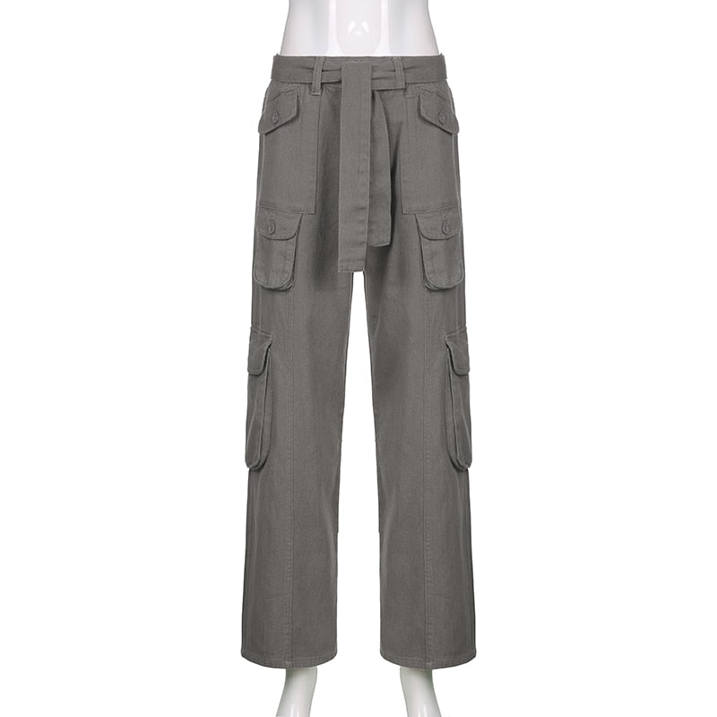 CityHottie - Hot Sell Quality Grunge Streetwear Cargo Pants Woman Low Waist Baggy Mom Jeans Vintage 90s Hippie Wide Leg Denim Trousers Korean Outfits