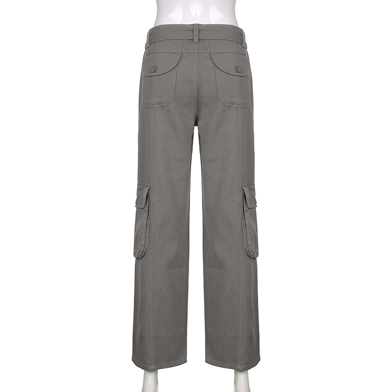 CityHottie - Hot Sell Quality Grunge Streetwear Cargo Pants Woman Low Waist Baggy Mom Jeans Vintage 90s Hippie Wide Leg Denim Trousers Korean Outfits