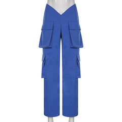 CityHottie - Vintage Y2k Cargo Pants Women Elastic High Waist Big Pockets Baggy Casual Capris Aesthetic Autumn Jogger Sweatpants