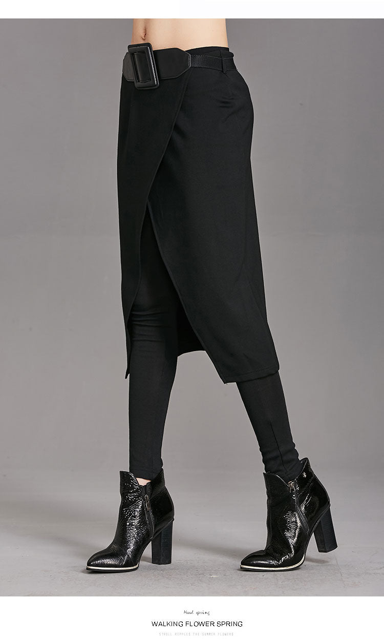 CityHottie - Spring Autumn Women Pants High Stretch Black Fake Two Pieces Pencil Skirt Pants Female Fashion Trousers Streetwear WP24