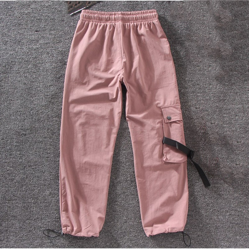 CityHottie - Women Fashion Spring Autumn Streetwear embroidery Cargo Pants Women Harajuku BF Loose Big Pocket Hearm Pants High Waist Loose Female Trousers