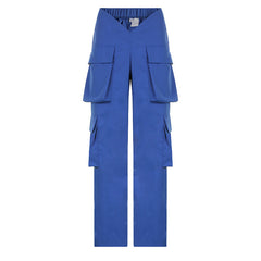 CityHottie - Vintage Y2k Cargo Pants Women Elastic High Waist Big Pockets Baggy Casual Capris Aesthetic Autumn Jogger Sweatpants