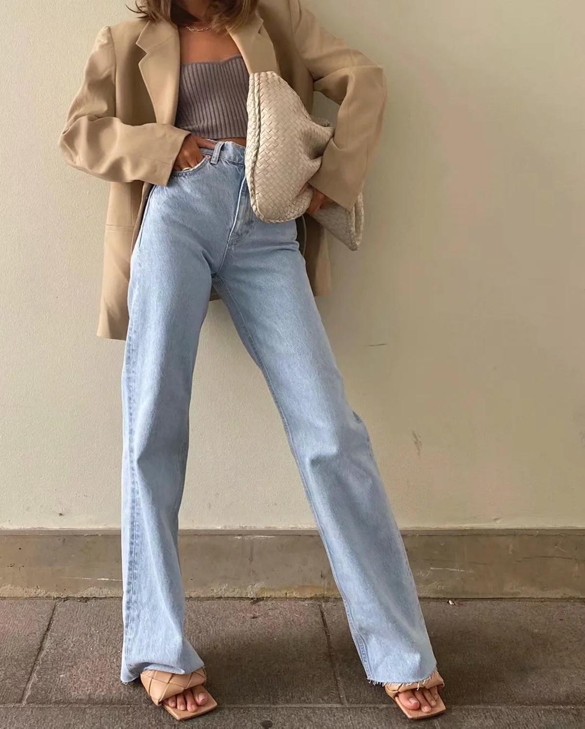 CityHottie - Spring Outfits Casual Fashion Straight Leg Women's Jeans Denim Bottom Harajuku Boyfriend Long High Waist Baggy Jeans Fall Pants