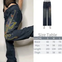 CityHottie - New Printed Baggy Y2K Jeans Women's Low Waist jeans Autumn Winter Oversize Wide Leg Baggy Pants Casual Cargo Trousers