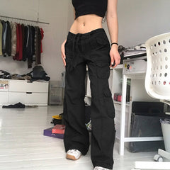 CityHottie - Hot Sell Quality Grunge Streetwear Cargo Pants Woman Low Waist Baggy Mom Jeans Vintage 90s Hippie Wide Leg Denim Trousers Korean Outfits