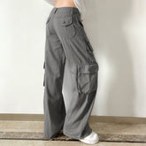 CityHottie - Fashion Women's Jeans Y2K High Street Waist Denim Trousers Drawstring Waist Flap Pocket Baggy Jeans Loose Women's Classic Pants