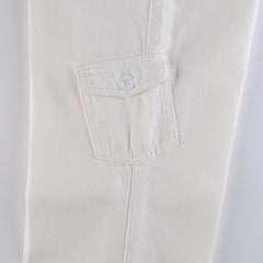 CityHottie - Women Spring Fashion Multi Pockets White Cargo Pants Women Adjustable Low Waist Baggy Wide Leg Jeans Oversized Casual Trousers Retro Bottoms Iamhotty