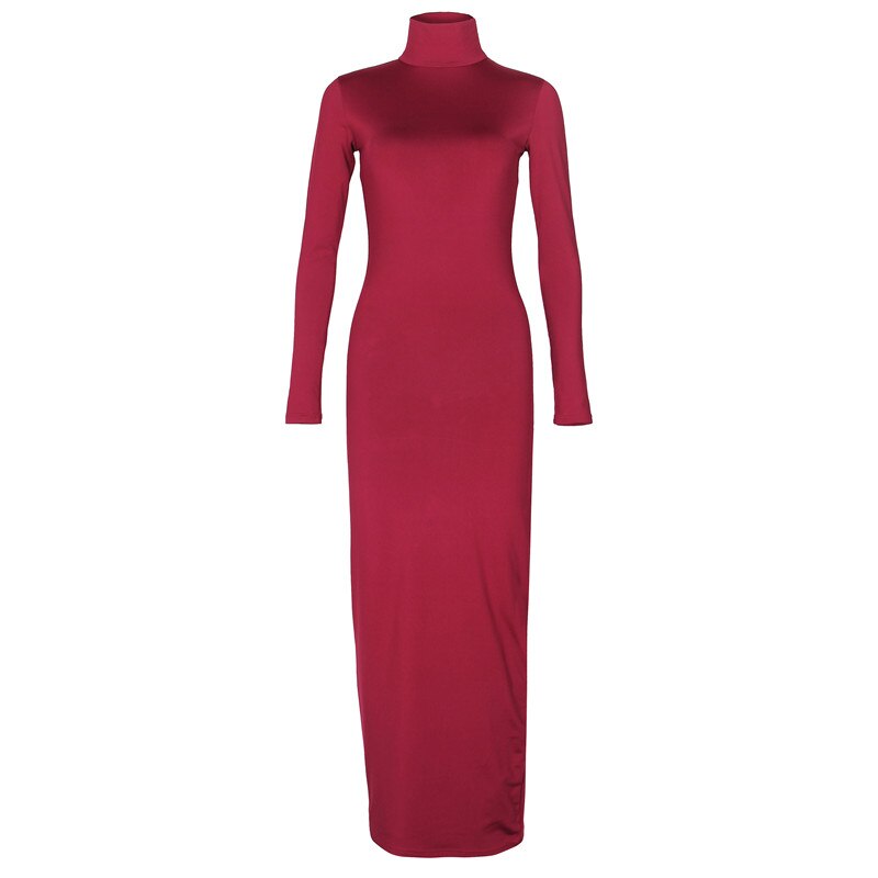 CityHottie - Turtleneck Long Dress Autumn Winter Muslim Elegant Office Lady Skinny Long Sleeve Bodycon Casual Dress Women Midi Clubwear GV464