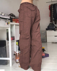 CityHottie - Fashion Women's Jeans Y2K High Street Waist Denim Trousers Drawstring Waist Flap Pocket Baggy Jeans Loose Women's Classic Pants