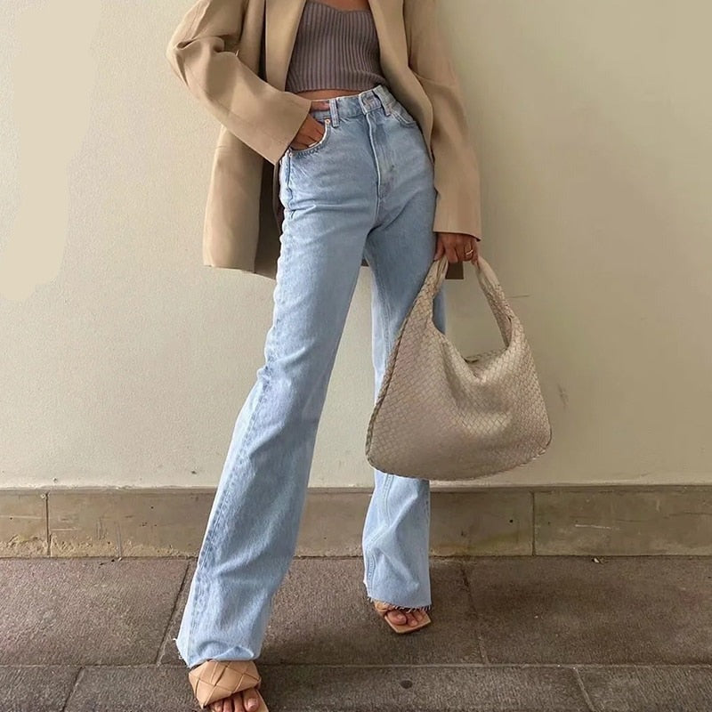 CityHottie - Spring Outfits Casual Fashion Straight Leg Women's Jeans Denim Bottom Harajuku Boyfriend Long High Waist Baggy Jeans Fall Pants