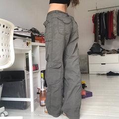 CityHottie - Hot Sell Quality Grunge Streetwear Cargo Pants Woman Low Waist Baggy Mom Jeans Vintage 90s Hippie Wide Leg Denim Trousers Korean Outfits