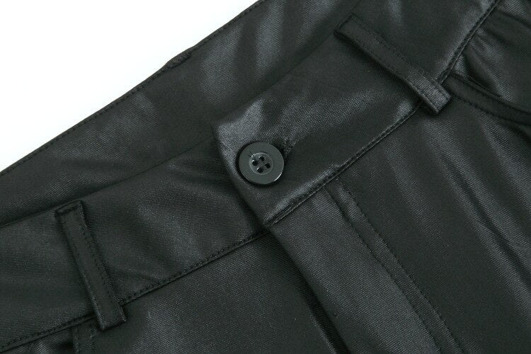 CityHottie - PU Leather Pants Women High Waist Button Zipper Slim Push Up Woman Pencil Pants Casual Pockets Blue Skinny Women Pants Plus Size