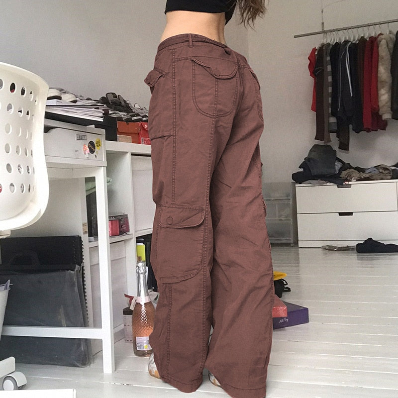 CityHottie - Fashion Women's Jeans Y2K High Street Waist Denim Trousers Drawstring Waist Flap Pocket Baggy Jeans Loose Women's Classic Pants