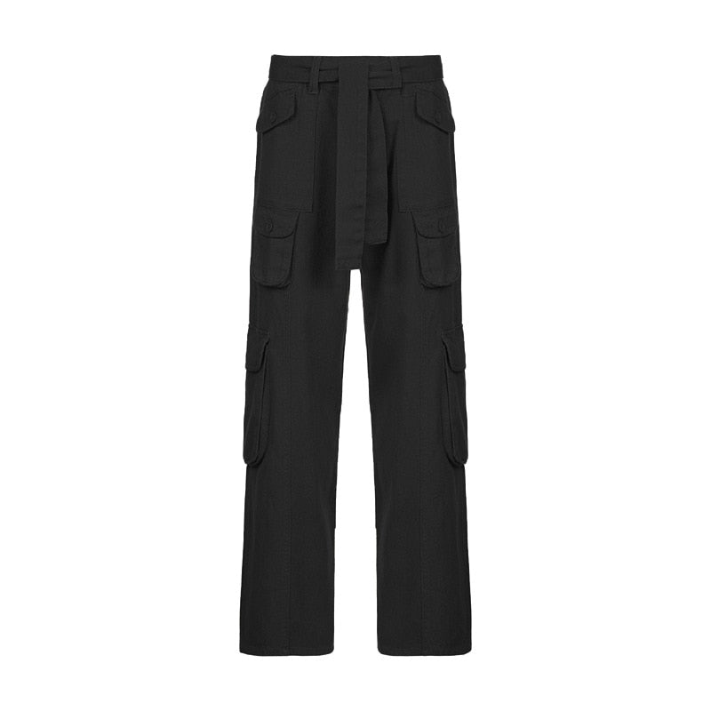 CityHottie - Fashion Women's Jeans Y2K High Street Waist Denim Trousers Drawstring Waist Flap Pocket Baggy Jeans Loose Women's Classic Pants