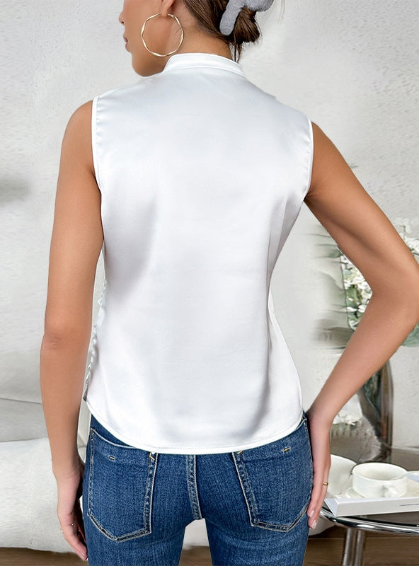 Satin satin slim v-neck top