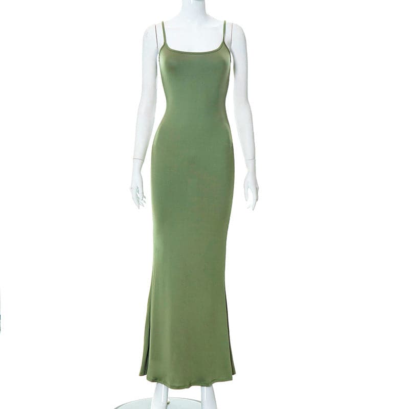 Sleeveless solid square neck mermaid hem cami maxi dress