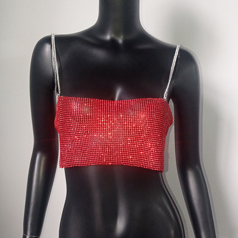 Crystal Diamond Chain Ladies Backless Collar Nightclub Music Festival Top
