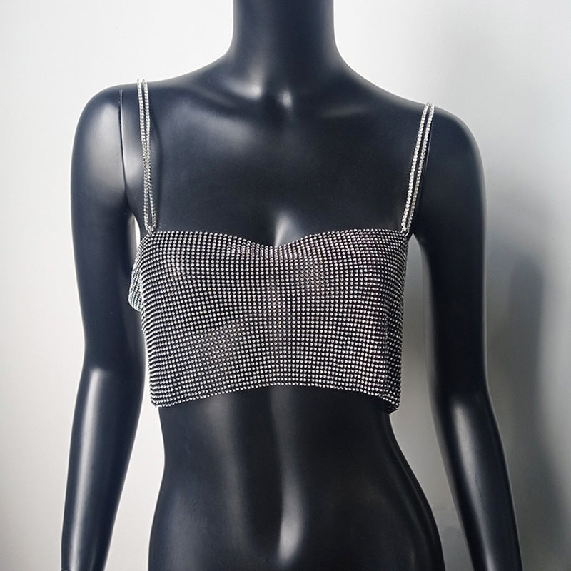 Crystal Diamond Chain Ladies Backless Collar Nightclub Music Festival Top
