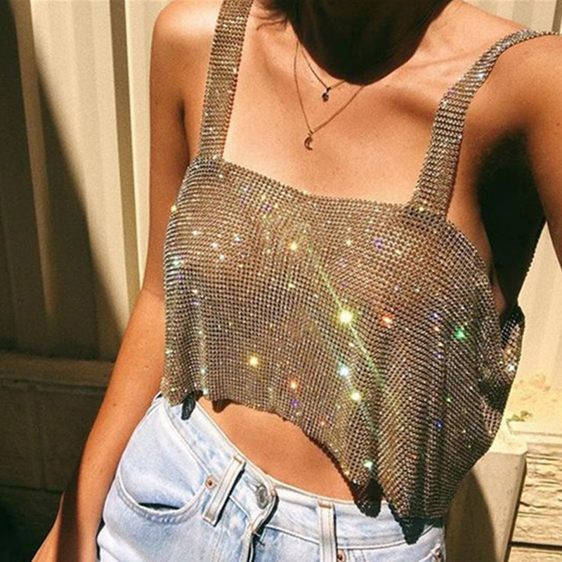 Summer Hot Style Rhinestone Sling Nightclub Top