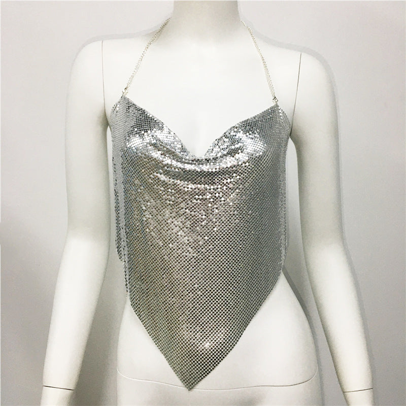 Metal Sequin Halters Nightclub Fashion Show Carnival Sexy Backless Sling