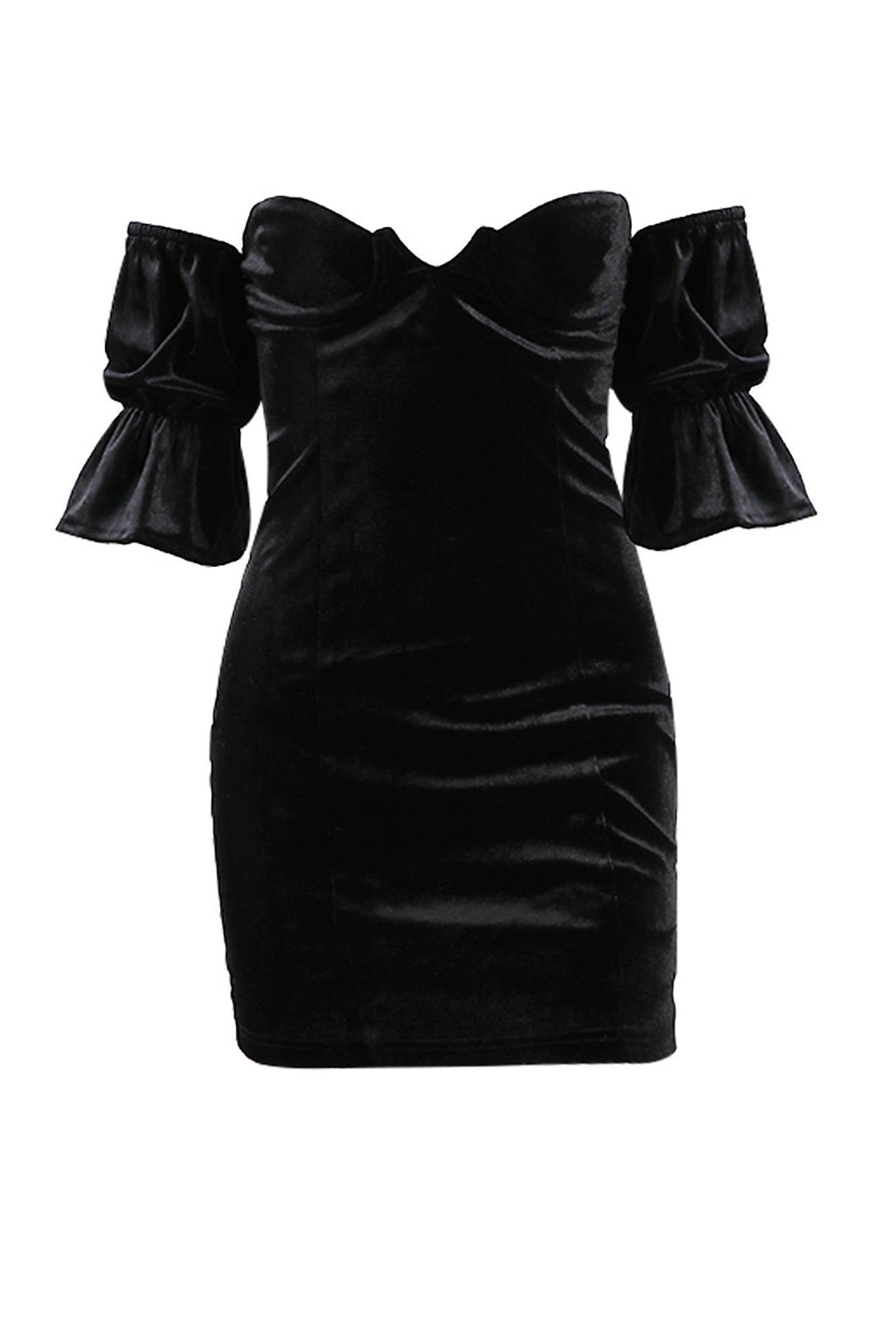 Off Shoulder Flares Sleeve Corset Velvet Dress