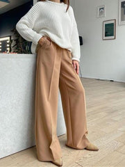 CityHottie - Outfits Trends New Spring Summer Women's Casual Straight Classic Green Black Rose Red High Waist Pants Korean Wide Leg Trousers for Women