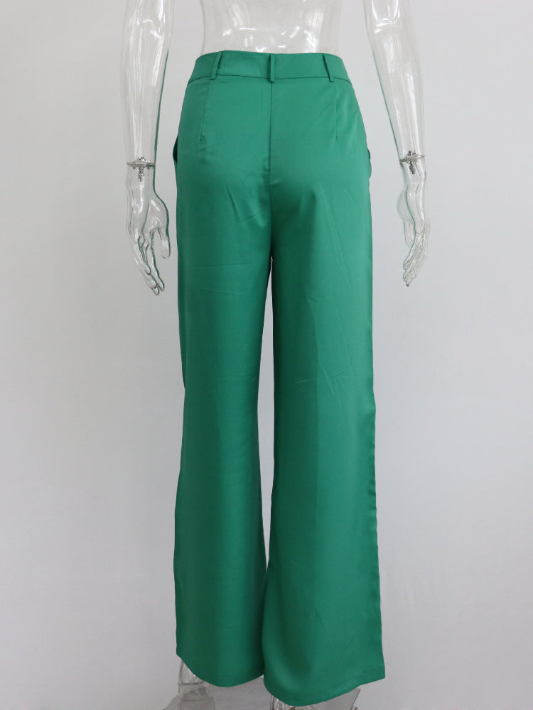 CityHottie - Outfits Trends New Spring Summer Women's Casual Straight Classic Green Black Rose Red High Waist Pants Korean Wide Leg Trousers for Women