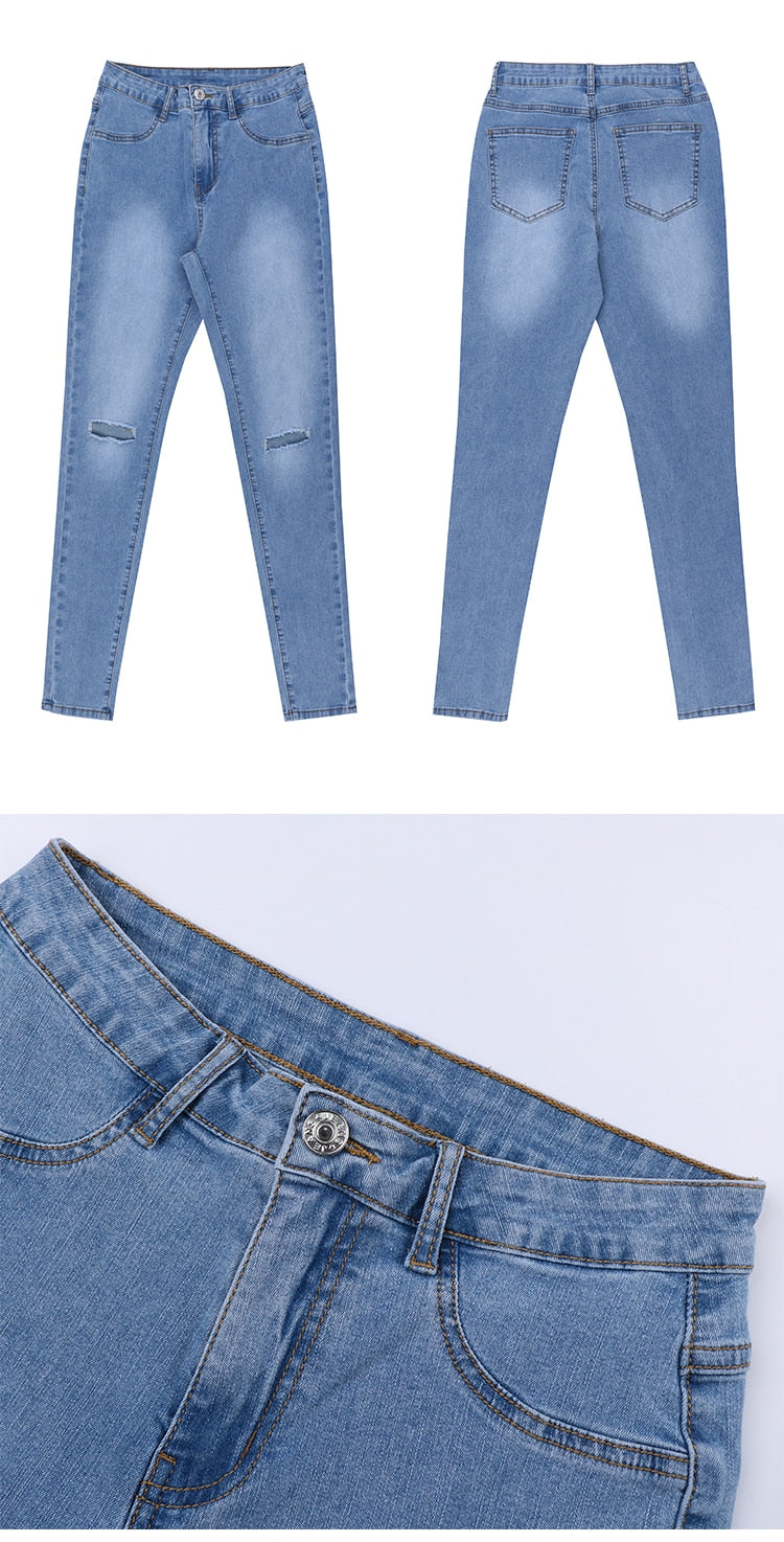 CityHottie - Shaping Skinny Jeans Women High Waist Stretch Ripped Denim Pants Hip Fit Leggings Slim Elastic Mom Jean Casual Comfy Trousers