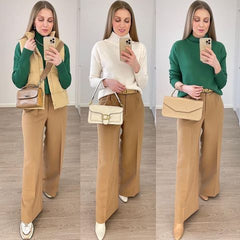 CityHottie - Outfits Trends New Spring Summer Women's Casual Straight Classic Green Black Rose Red High Waist Pants Korean Wide Leg Trousers for Women