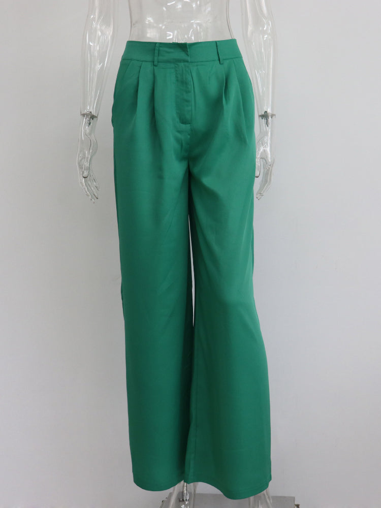CityHottie - Outfits Trends New Spring Summer Women's Casual Straight Classic Green Black Rose Red High Waist Pants Korean Wide Leg Trousers for Women