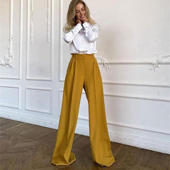 CityHottie - Outfits Trends New Spring Summer Women's Casual Straight Classic Green Black Rose Red High Waist Pants Korean Wide Leg Trousers for Women