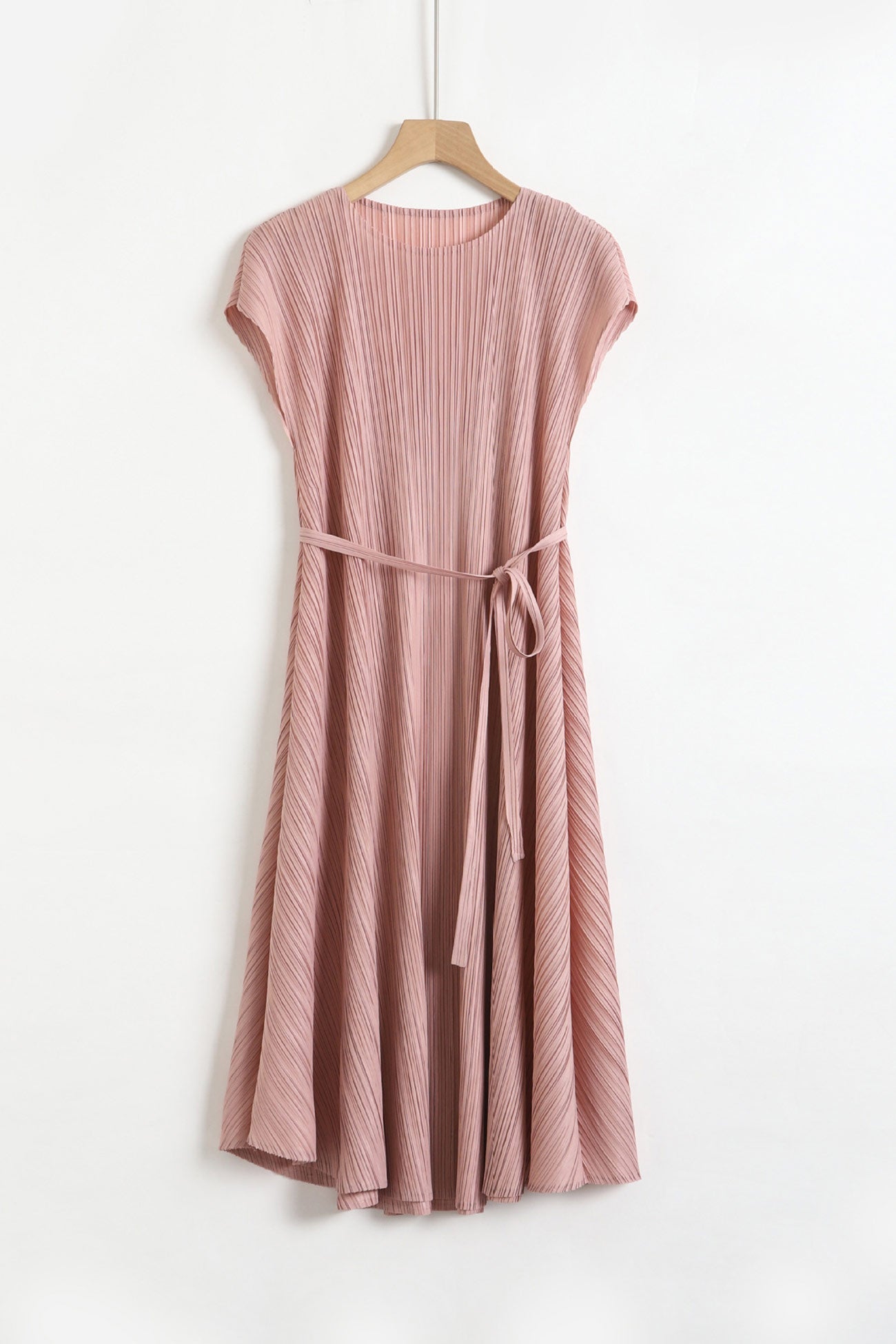 Solid Color Crew Neck Tie-Strap Dress