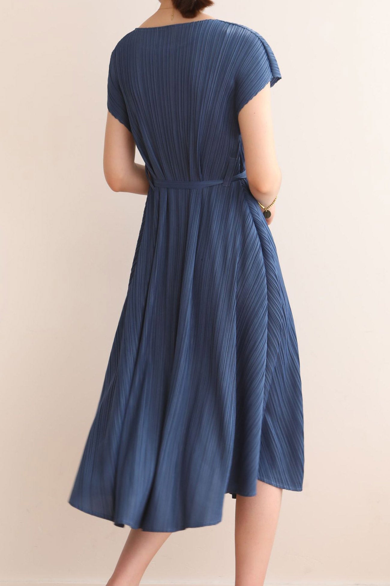 Solid Color Crew Neck Tie-Strap Dress