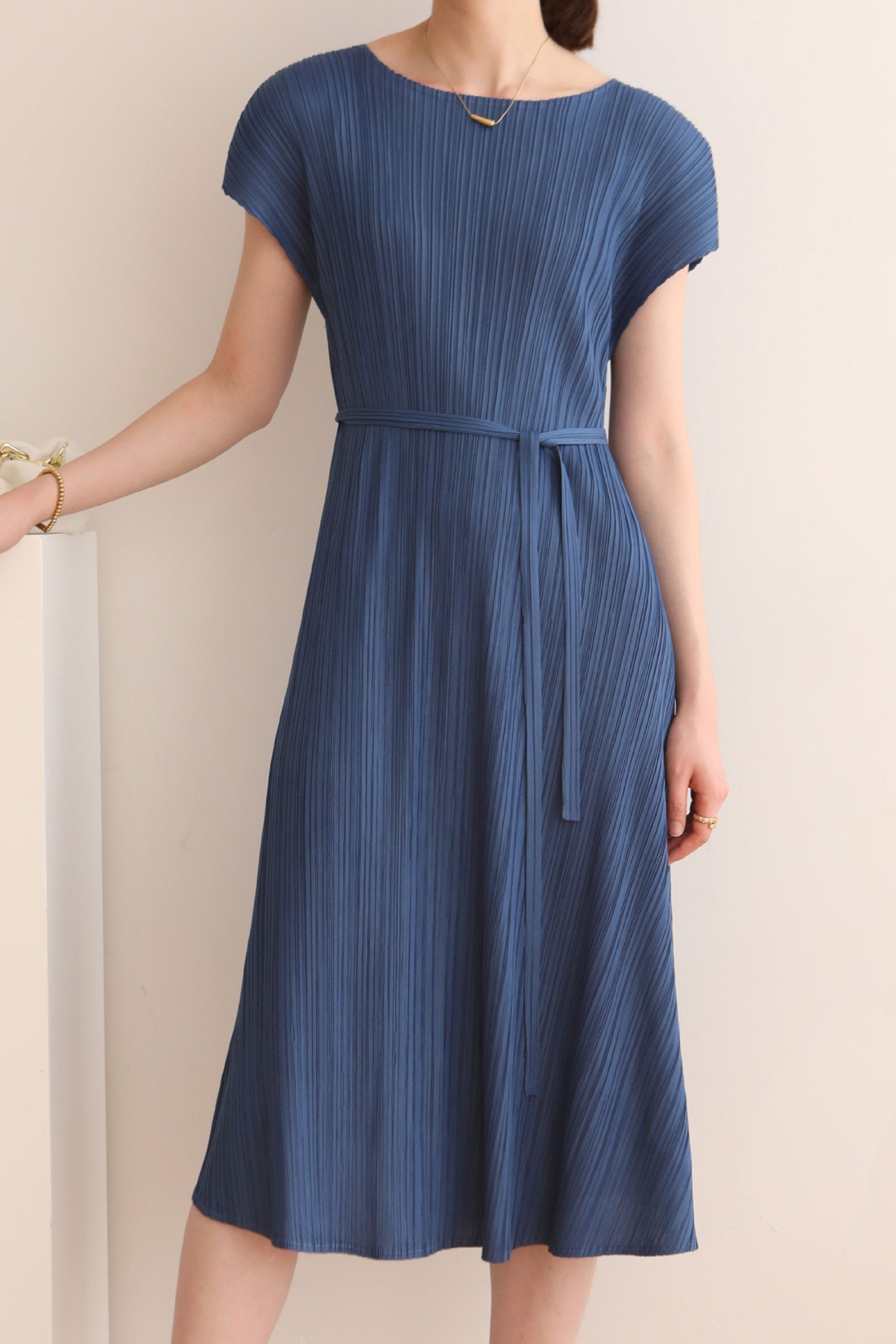 Solid Color Crew Neck Tie-Strap Dress