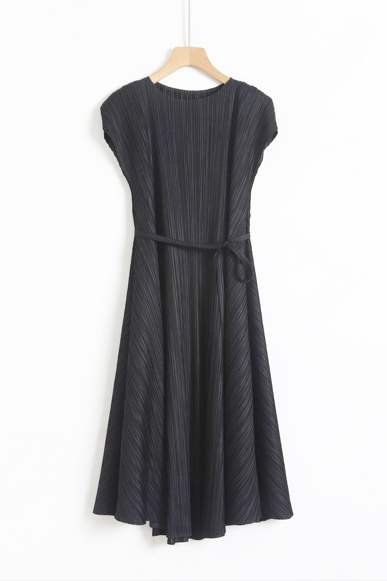 Solid Color Crew Neck Tie-Strap Dress