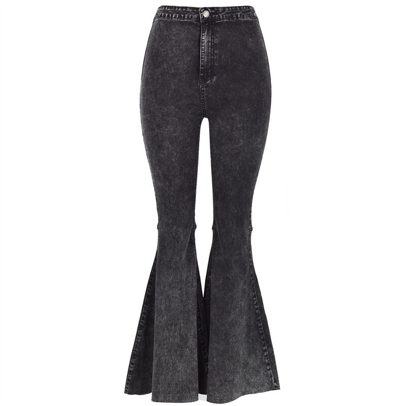 CityHottie - High Quality Women retro high waist jeans spring autumn stretch wash thin wide leg pants flared denim trousers female J034