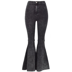 CityHottie - High Quality Women retro high waist jeans spring autumn stretch wash thin wide leg pants flared denim trousers female J034