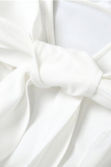 White Backless Tie-back Ruched Dress