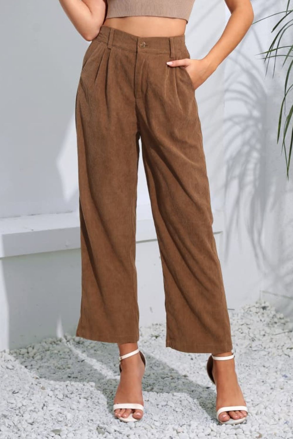 CityHottie - Buttoned Straight Hem Long Pants